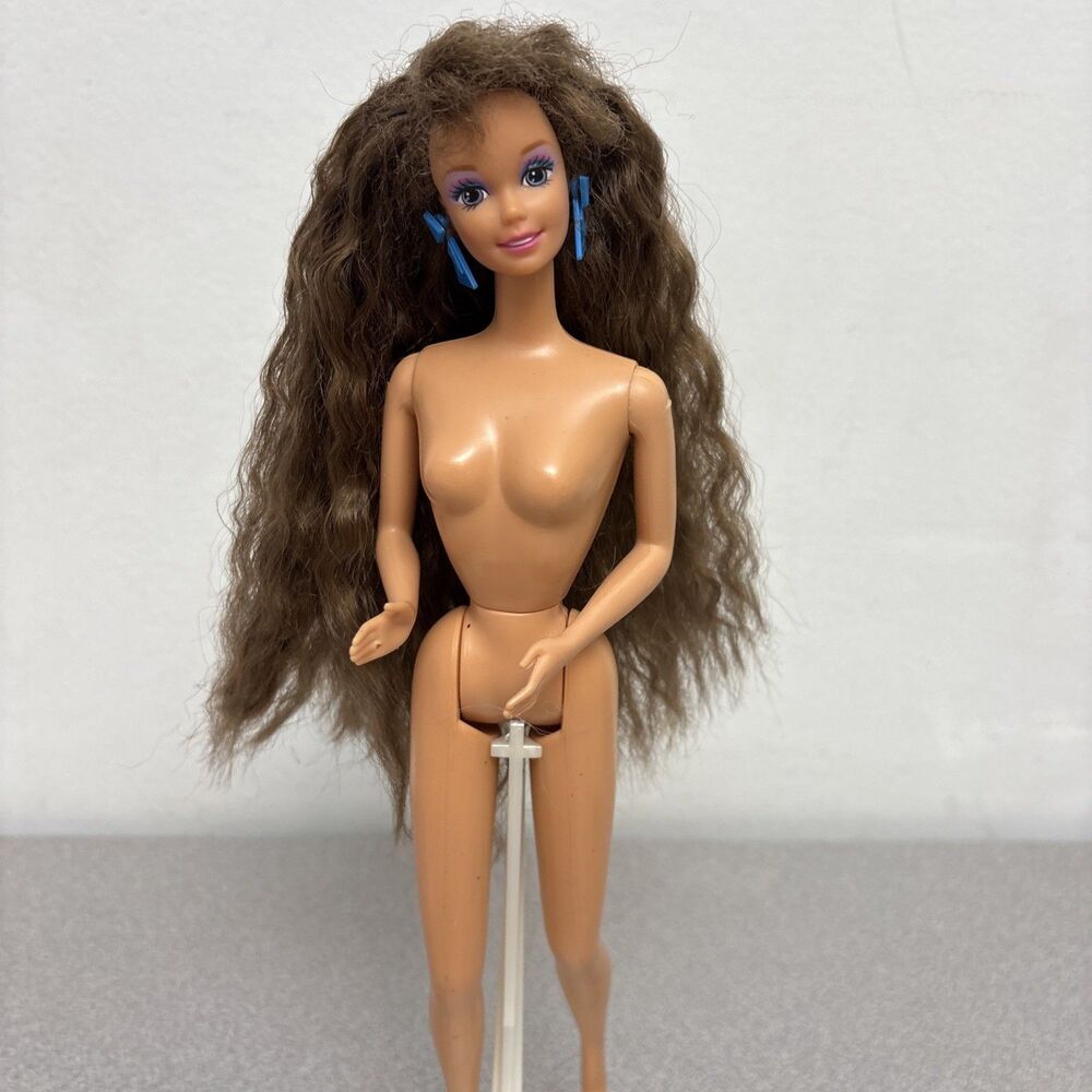 Vintage 1991 Barbie Totally Hair Teresa Doll Brunette Earrings Nude 1117 - As Is